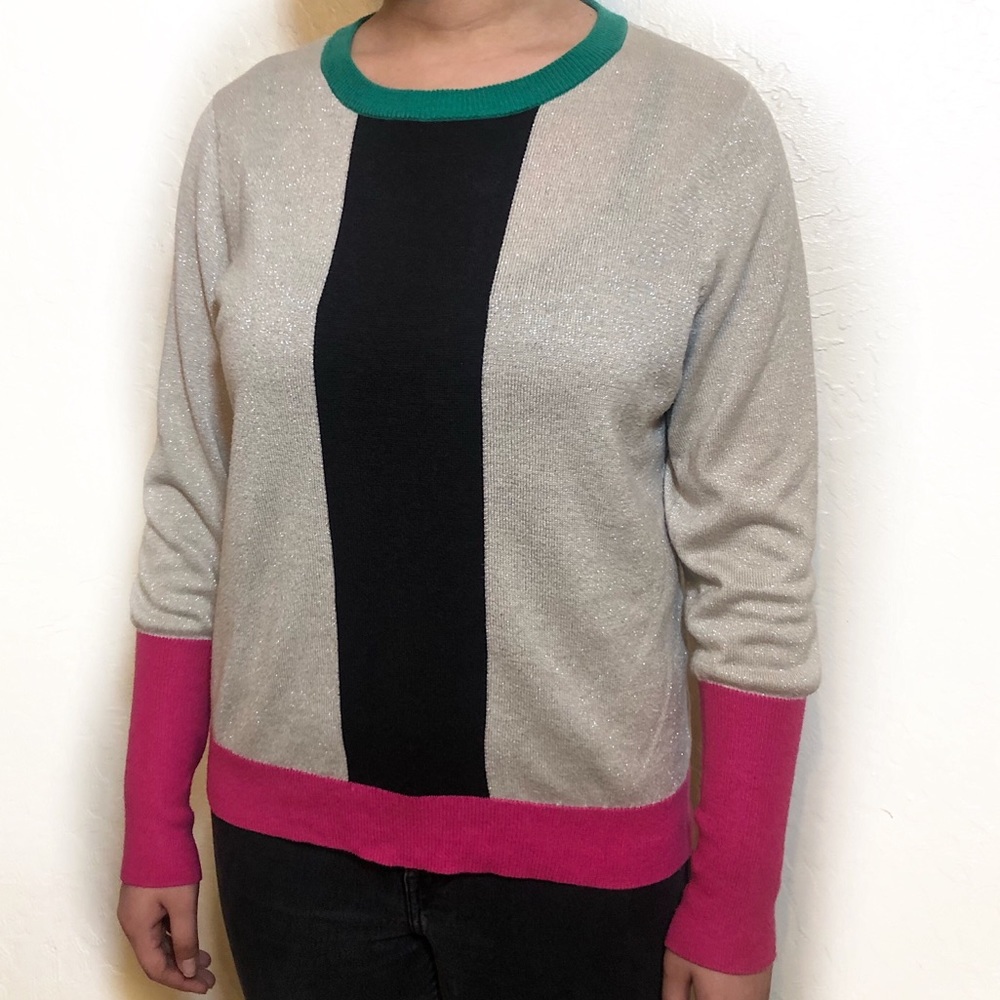 Color Block Retro Scoop Neck Sweater Top